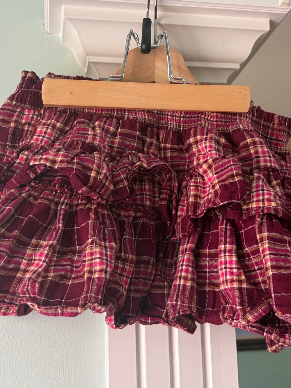 No Boundaries Girls' Pink & Burgundy Plaid Shorts